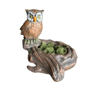 Vintage Glenview Mold Faux Wood and Bark Ceramic Brown Planter with an Owl 1970